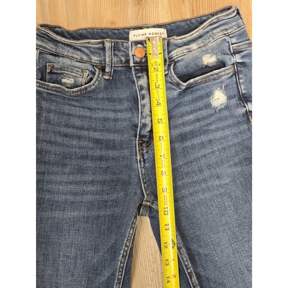 Flying Monkey High Rise Super Flare Distressed Stretch Jeans 26 Medium Wash - Picture 7 of 8